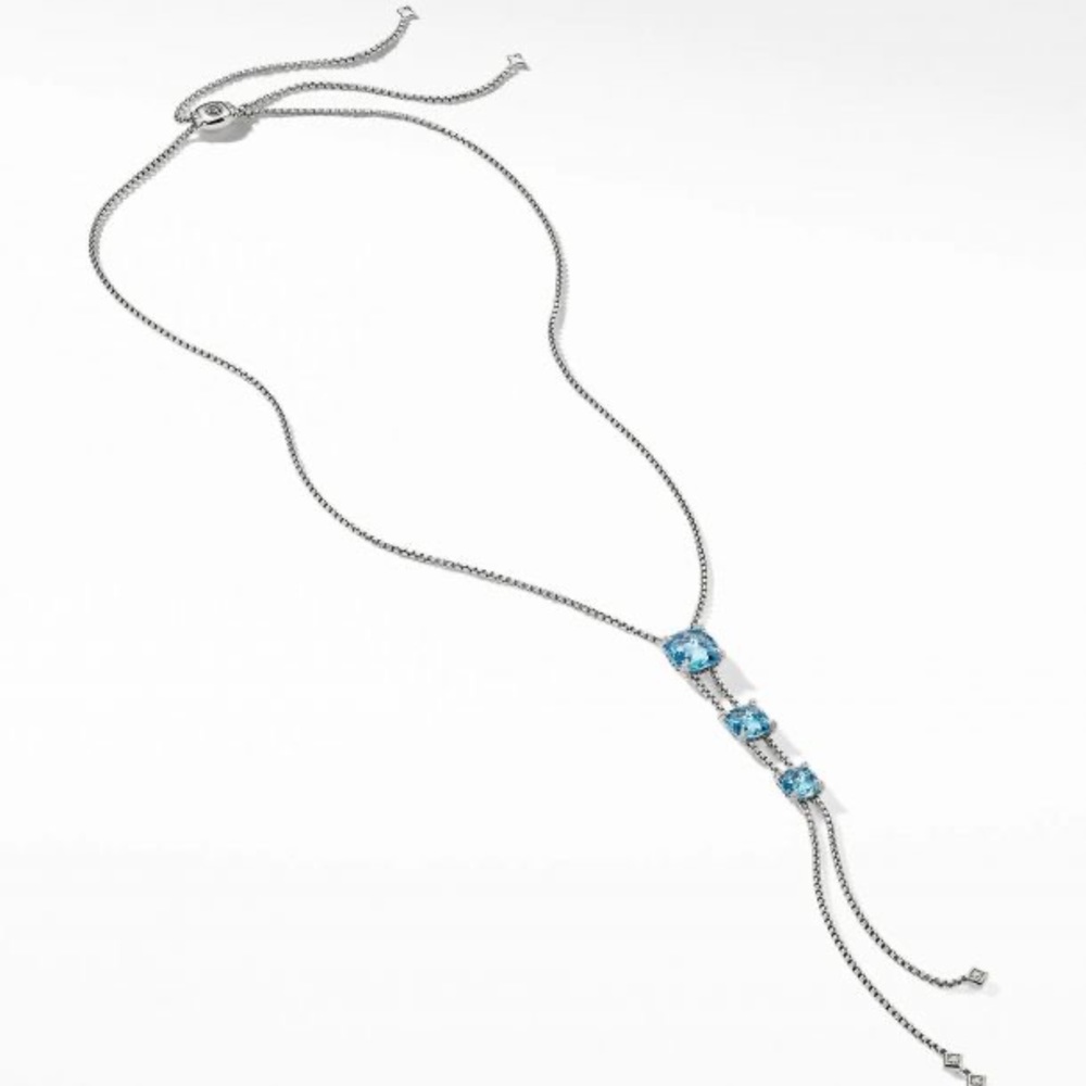 Chatelaine Gemstone Diamond Y Necklace Blue Topaz